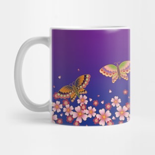 Japanese Butterflies over Sakura Blossoms (Blue & Purple) Mug